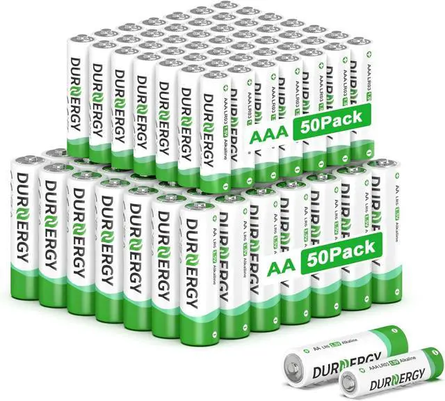 Main image of DURNERGY AA and AAA Batteries Combo Pack, 100 Count 50 AA and 50 AAA, Alkaline 1.5V Batteries, 10 Year Shelf Life, for Remote Controls, Toys, Flashlights, Clocks, Compatible with A76, LR6, LR03