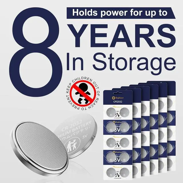 Alt view image 7 of 7 - Brightown CR2032 Batteries, 3V Lithium Coin Cell Batteries, CR2032 Button Batteries for Small Electronic Devices, Watches, Key Fobs, Smart Sensors, Candles, etc. 8 Year Shelf Life (60 Count)