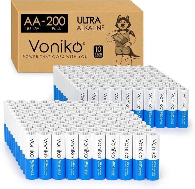 Main image of Voniko - Premium Grade AA Batteries - (200 Pack) - Alkaline Double A Battery - Ultra Long-Lasting, Leakproof 1.5v Batteries - 10-Year Shelf Life