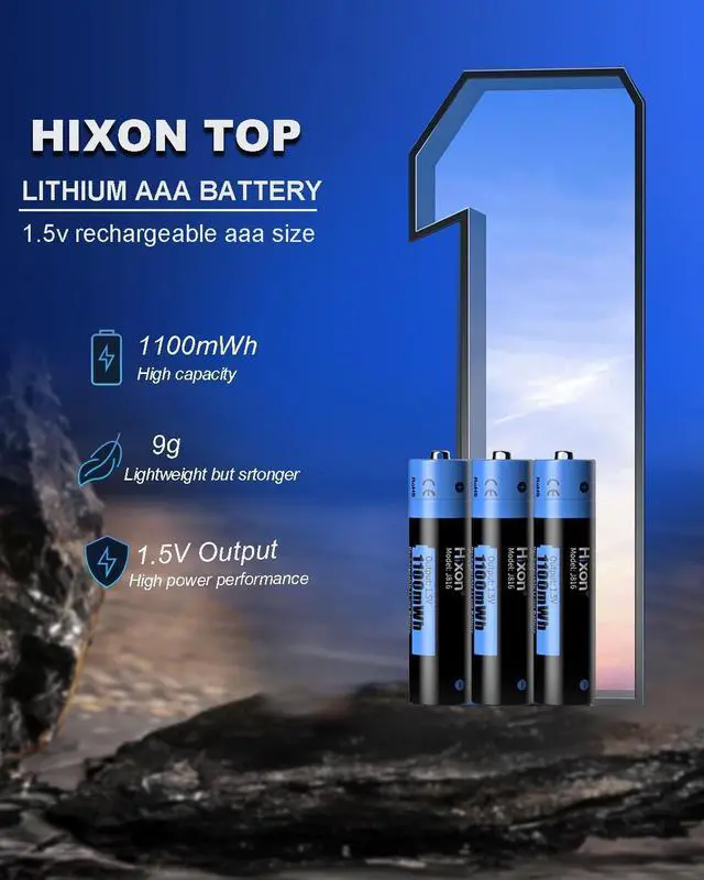 Alt view image 2 of 7 - Hixon Lithium AAA Batteries12 Pack with AAA to AA Converter,1100mWh 1.5V Rechargeable Triple a Li-ion Battery 1600 Cycles Long Lasting Low Self Discharge