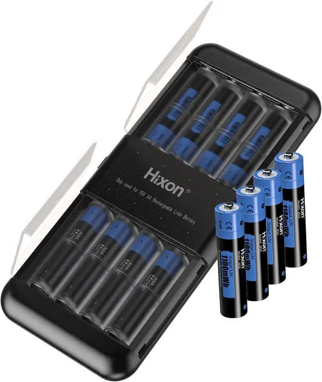 Main image of Hixon Lithium AAA Batteries12 Pack with AAA to AA Converter,1100mWh 1.5V Rechargeable Triple a Li-ion Battery 1600 Cycles Long Lasting Low Self Discharge