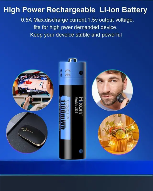 Alt view image 5 of 7 - Hixon Lithium AAA Batteries12 Pack with AAA to AA Converter,1100mWh 1.5V Rechargeable Triple a Li-ion Battery 1600 Cycles Long Lasting Low Self Discharge