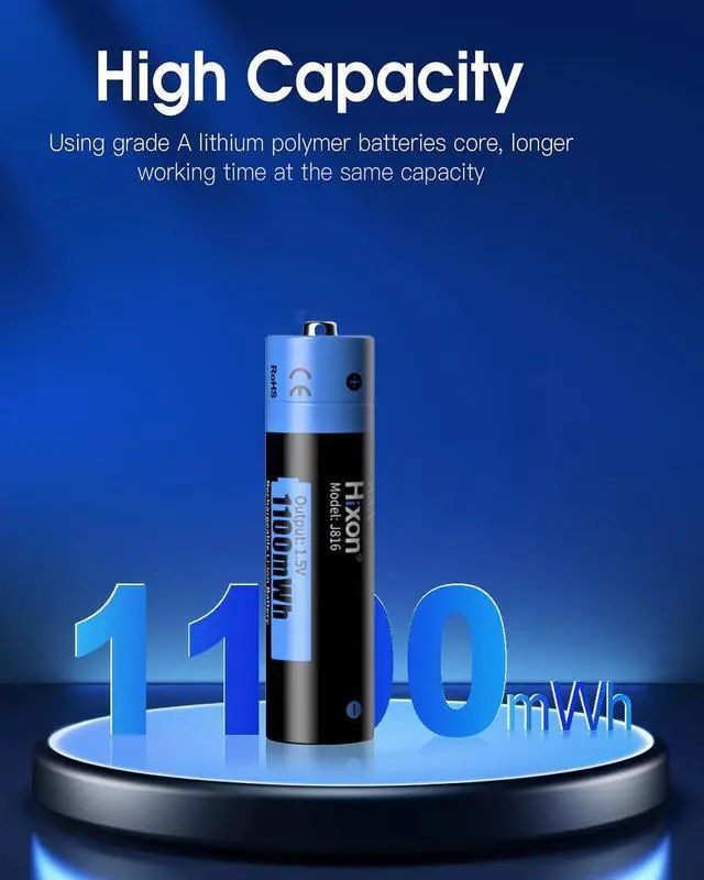 Alt view image 6 of 7 - Hixon Lithium AAA Batteries12 Pack with AAA to AA Converter,1100mWh 1.5V Rechargeable Triple a Li-ion Battery 1600 Cycles Long Lasting Low Self Discharge