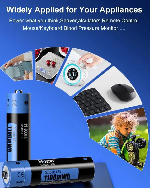 Alt view image 7 of 7 - Hixon Lithium AAA Batteries12 Pack with AAA to AA Converter,1100mWh 1.5V Rechargeable Triple a Li-ion Battery 1600 Cycles Long Lasting Low Self Discharge