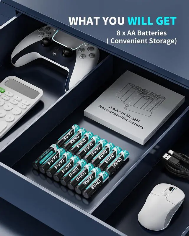 Alt view image 7 of 7 - DLYPOW Rechargeable AAA Batteries 16 Pack, 1100 mAh High Capacity 1.2V NiMH AAA Rechargeable Batteries with Low Self Discharge, Long-Lasting Triple A Batteries, Per-Charged