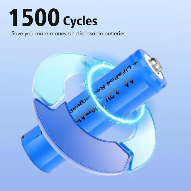 Alt view image 2 of 7 - 3.2v AA LiFePo4 Rechargeable Solar Battery 700mAh Low Self-Discharge for Solar Lights, Wall Lantern, Solar Post Lights (8 Pack)
