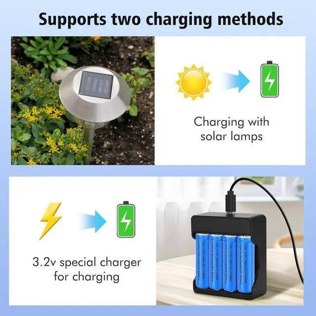 Alt view image 6 of 7 - 3.2v AA LiFePo4 Rechargeable Solar Battery 700mAh Low Self-Discharge for Solar Lights, Wall Lantern, Solar Post Lights (8 Pack)