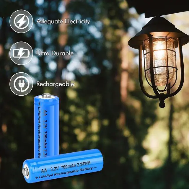 Alt view image 7 of 7 - 3.2v AA LiFePo4 Rechargeable Solar Battery 700mAh Low Self-Discharge for Solar Lights, Wall Lantern, Solar Post Lights (8 Pack)