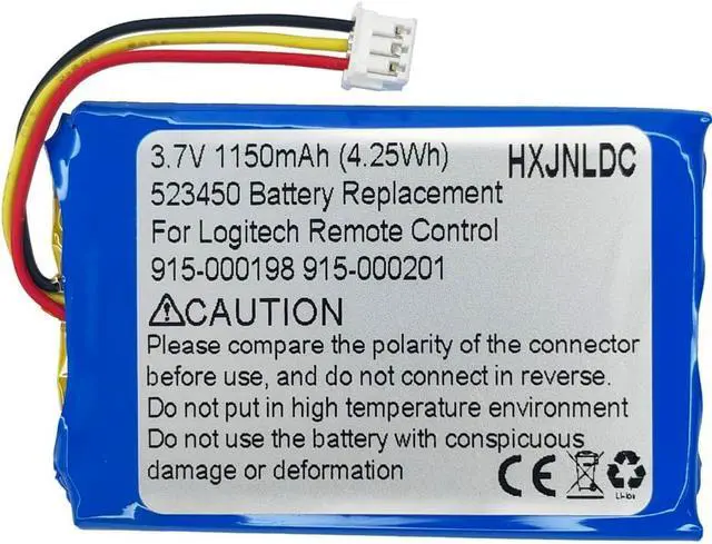 Main image of DC 3.7v 503450(523450) 1150mAh Lithium Polymer Replacement Battery for Logitech Harmony Touch,Harmony Ultimate Remote Controls 533-000083 533-000084 915-000198 915-000201