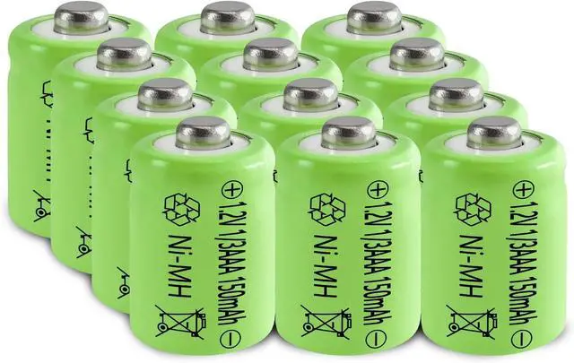 Main image of JINTION 1/3AAA 1.2V Batteries Rechargeable AAA 150mAh Button Top NiMH Battery Replacement for Solar Lights, Outdoor Garden Art Light Lamps, 12 Pack