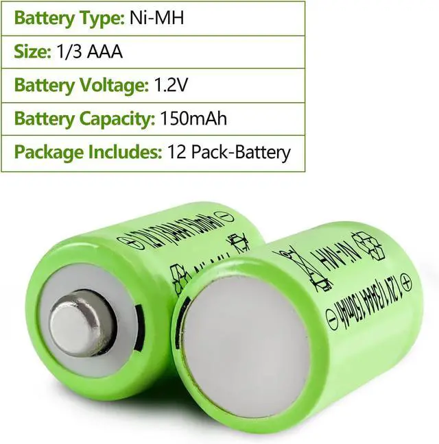 Alt view image 3 of 7 - JINTION 1/3AAA 1.2V Batteries Rechargeable AAA 150mAh Button Top NiMH Battery Replacement for Solar Lights, Outdoor Garden Art Light Lamps, 12 Pack