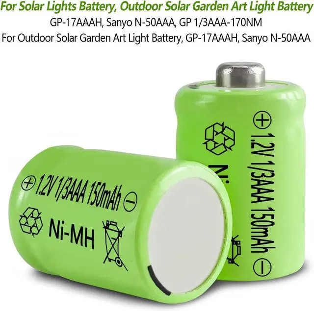 Alt view image 5 of 7 - JINTION 1/3AAA 1.2V Batteries Rechargeable AAA 150mAh Button Top NiMH Battery Replacement for Solar Lights, Outdoor Garden Art Light Lamps, 12 Pack