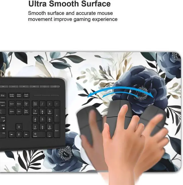 Alt view image 5 of 6 - 35.4 x 15.7 in XXL Large Mouse Pad for Desk Extended Keyboard Mouse Mat for Computer Office Big Laptop Mouse pad Gaming Pc-Boho Navy Blue Peony Florals