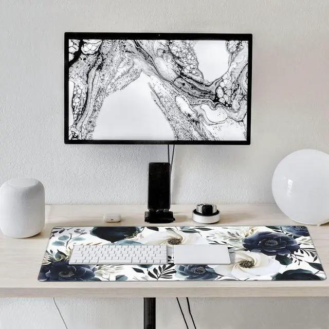 Alt view image 6 of 6 - 35.4 x 15.7 in XXL Large Mouse Pad for Desk Extended Keyboard Mouse Mat for Computer Office Big Laptop Mouse pad Gaming Pc-Boho Navy Blue Peony Florals