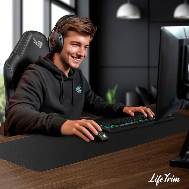 Alt view image 2 of 7 - 36 x 13 Extra Large Mouse Pad Gaming Extended Keyboard Mat Full Desk Cover Oversized Mouse Pad XL Desk Protector Mat Giant Thick Black Gaming XXL Mousepad Large Desk Mats Deskpad