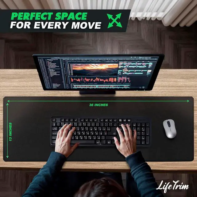 Alt view image 6 of 7 - 36 x 13 Extra Large Mouse Pad Gaming Extended Keyboard Mat Full Desk Cover Oversized Mouse Pad XL Desk Protector Mat Giant Thick Black Gaming XXL Mousepad Large Desk Mats Deskpad