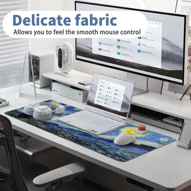 Alt view image 5 of 7 - Starry Night Cat Gaming Mouse Pad Large Desk Mat Extended Keyboard Mouse Pad Anime Mousepad with Non-Slip Base and Stitched Edge Mouse Mat Desk Pad 31.5 x 11.8 Mouse Pads for Desk Home Office Gaming