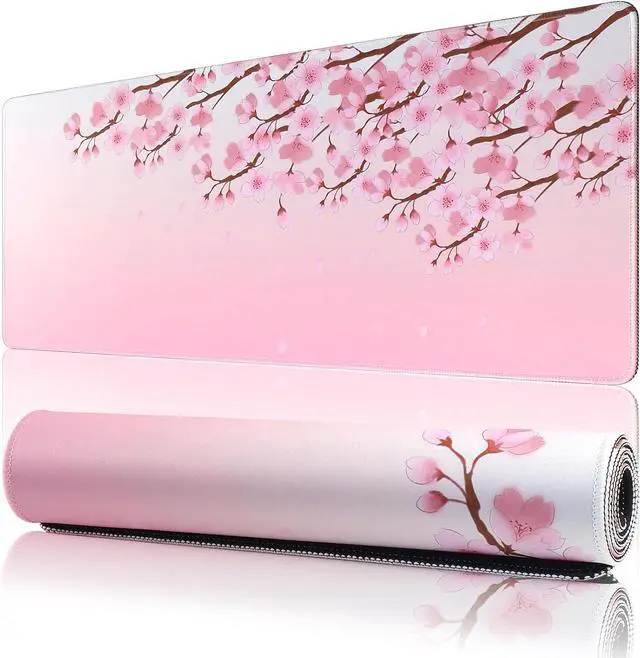 Main image of Large Desk Keyboard Mouse Pads Mats 11.8 x 23.6 Inches | Non-Slip, 3mm Thickness, Stitched Edge, Washable, Resilient, for Office Accessories (Pink Sakura)