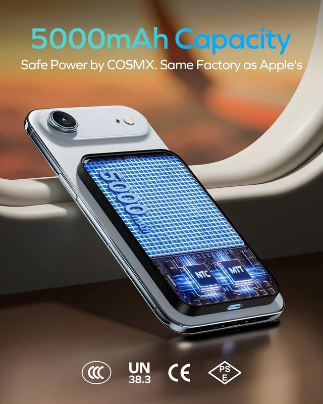 Alt view image 5 of 7 - Magnetic Wireless Power Bank, 5000mAh Slim 0.3" Portable Charger