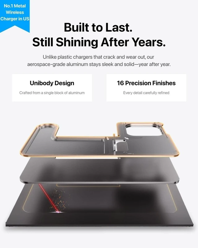 Alt view image 2 of 7 - 3 in 1 Wireless Charger for iPhone 17/16/15/14/13/12 Wireless Charging Station for Devices Aluminum Charging Stand for iWatch 11 10 9 Ultra 3/2 SE 3/2 for AirPods 4 3 2 Pro 3/2