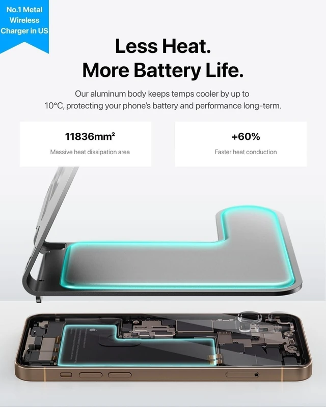Alt view image 3 of 7 - 3 in 1 Wireless Charger for iPhone 17/16/15/14/13/12 Wireless Charging Station for Devices Aluminum Charging Stand for iWatch 11 10 9 Ultra 3/2 SE 3/2 for AirPods 4 3 2 Pro 3/2