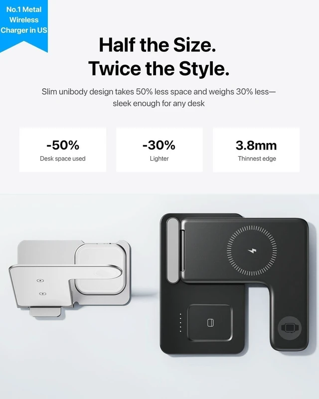 Alt view image 5 of 7 - 3 in 1 Wireless Charger for iPhone 17/16/15/14/13/12 Wireless Charging Station for Devices Aluminum Charging Stand for iWatch 11 10 9 Ultra 3/2 SE 3/2 for AirPods 4 3 2 Pro 3/2