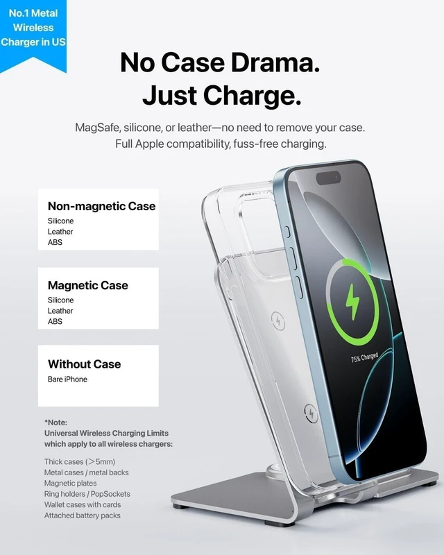 Alt view image 6 of 7 - 3 in 1 Wireless Charger for iPhone 17/16/15/14/13/12 Wireless Charging Station for Devices Aluminum Charging Stand for iWatch 11 10 9 Ultra 3/2 SE 3/2 for AirPods 4 3 2 Pro 3/2