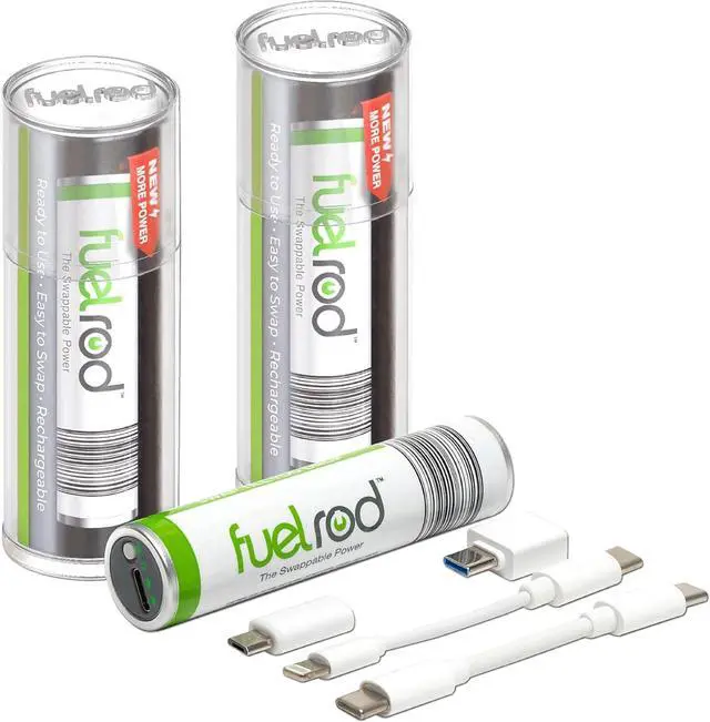 Main image of USB-C Portable Charger Kit - Pack of 2 - Includes All Cables & Adapters Compatible with All Tablets & Smart Phones, Rechargeable Backup Power Bank, Swap for Charged Rod at Kiosk