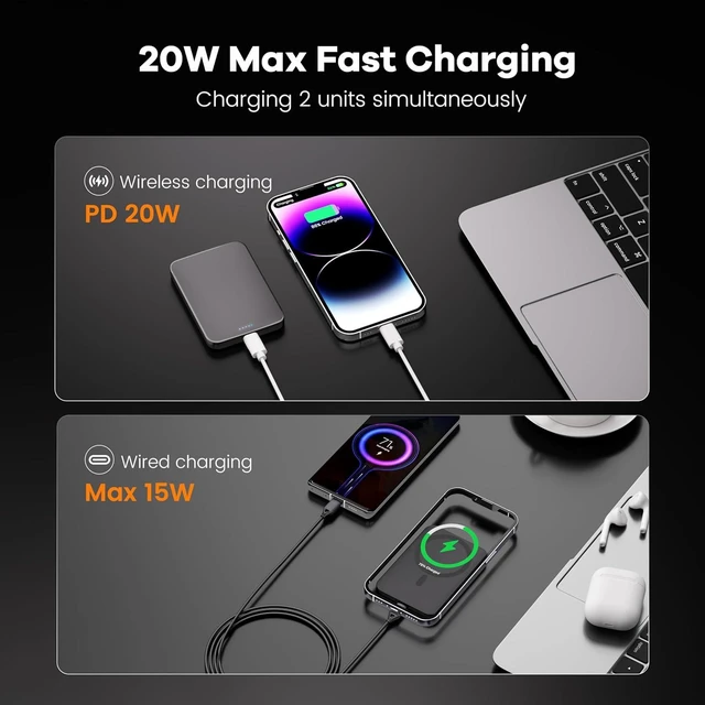 Alt view image 4 of 7 - Power Bank, Ultra-Thin 10,000mAh Magnetic Wireless Portable Charger, 22.5W Fast Charging Battery Pack, Comes with USB-C Cable, Designed for iPhone Air /17/16/15/14/13/12