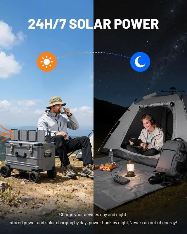 Alt view image 5 of 7 - Solar Power Bank 10000mAh with 4 Panel Foldable Solar Charger,Portable Charger with 3 Built-in Cables, 15W Wireless Charging, USB-C in/Outputs, Emergency Flashlight for Outdoor Camping Hiking
