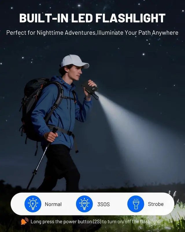 Alt view image 7 of 7 - Solar Power Bank 10000mAh with 4 Panel Foldable Solar Charger,Portable Charger with 3 Built-in Cables, 15W Wireless Charging, USB-C in/Outputs, Emergency Flashlight for Outdoor Camping Hiking