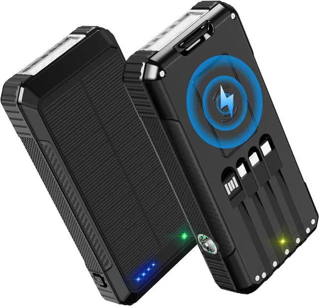 Main image of Solar Power Bank 49800mAh, Portable Charger with Built-in 4 Cables, 22.5W Fast Charging Solar Panel Charger for Traveling, Camping and Emergency(Black)