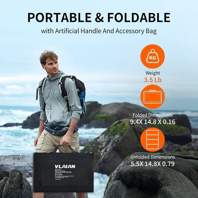 Alt view image 5 of 7 - 60W Portable Solar Panel,60 Watt Foldable Solar Panels Chargers with QC3.0 USB-A USB-C DC5521,IP67 Waterproof Power Emergency for Small Power Station Camping Hiking Outdoor