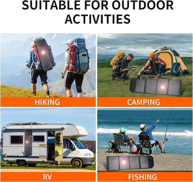 Alt view image 7 of 7 - 60W Portable Solar Panel,60 Watt Foldable Solar Panels Chargers with QC3.0 USB-A USB-C DC5521,IP67 Waterproof Power Emergency for Small Power Station Camping Hiking Outdoor