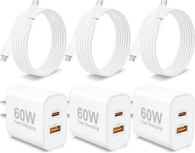 Main image of iPhone 17 16 15 Charger 3-Pack 60W Fast USB C Charger Block Type C Chargers Super Fast Charging for iPhone 17/17 Pro/17 Pro Max/Air/16/16 Plus/16 Pro/15/15 Pro Max iPad with 6FT USB-C Cable Cord