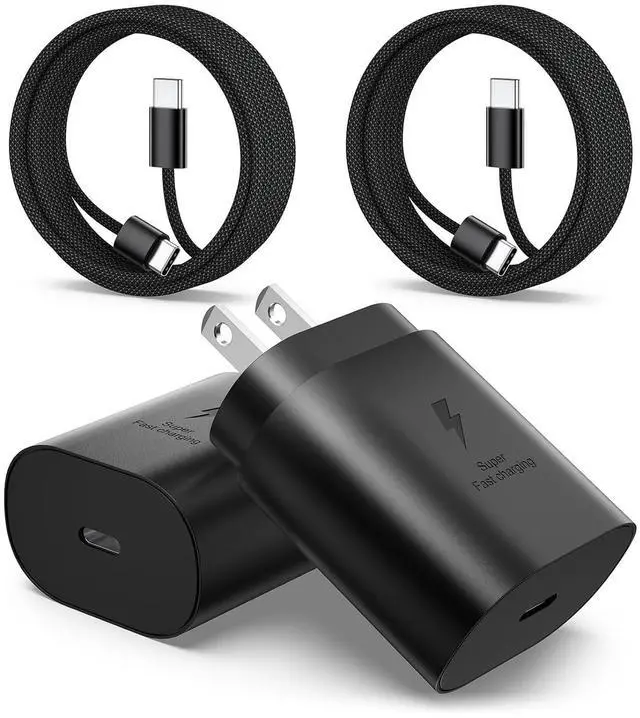 Main image of Type C Charger Fast Charging 25W USB C Charger Block + 6ft Braided USB-C to C Cable Cord for Galaxy S26 S25 Ultra S24 FE S23 S22 S21 A16 A15 A36 A26 A54 A53 A06 Z Fold7 Flip7 2Pack