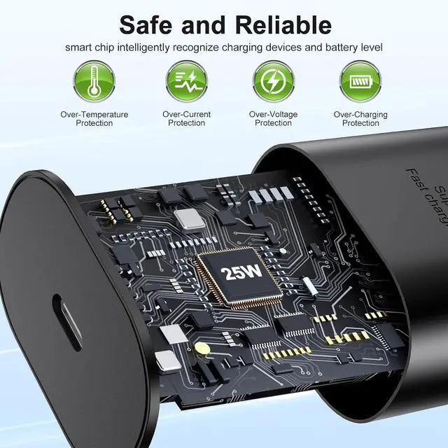 Alt view image 5 of 7 - Type C Charger Fast Charging 25W USB C Charger Block + 6ft Braided USB-C to C Cable Cord for Galaxy S26 S25 Ultra S24 FE S23 S22 S21 A16 A15 A36 A26 A54 A53 A06 Z Fold7 Flip7 2Pack