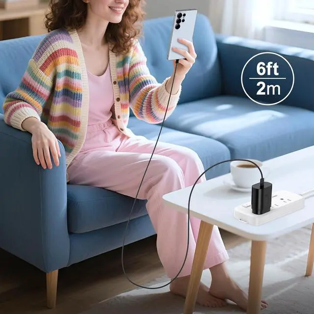 Alt view image 6 of 7 - Type C Charger Fast Charging 25W USB C Charger Block + 6ft Braided USB-C to C Cable Cord for Galaxy S26 S25 Ultra S24 FE S23 S22 S21 A16 A15 A36 A26 A54 A53 A06 Z Fold7 Flip7 2Pack