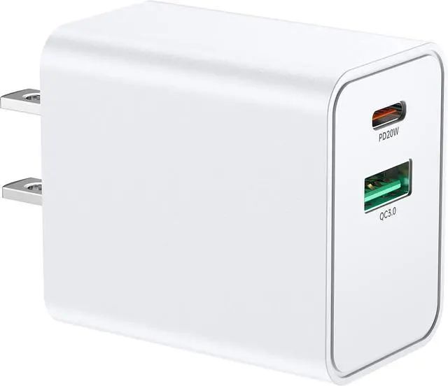 Main image of USB C Wall Charger Block 20W, Dual Port USB-C Plug-in 20W PD & QC3.0 A Fast Charging for iPhone 14/13/12/11 /Pro Max, iPad Pro, AirPods Samsung Android Phones and More