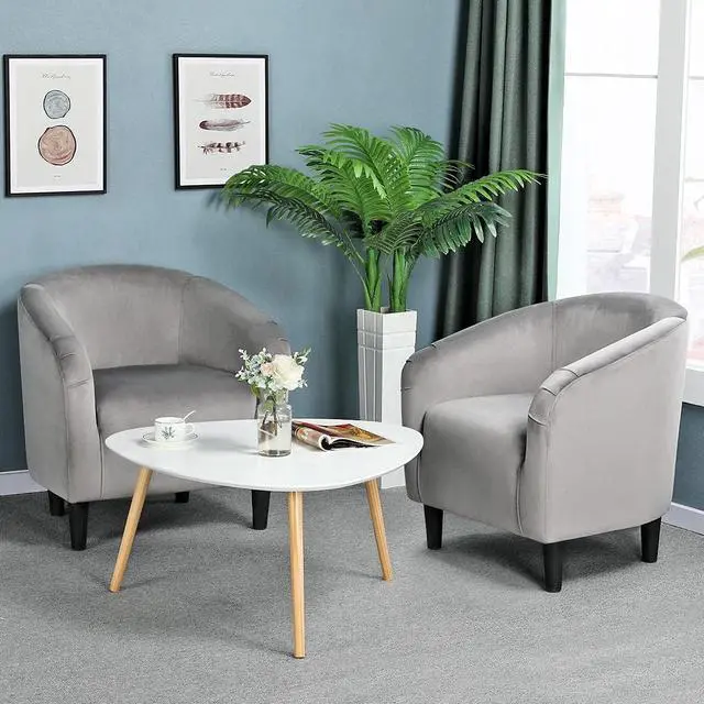 Alt view image 4 of 7 - Yaheetech Small 25.5in Wide Velvet Barrel Accent Chair for Bedroom, Gray