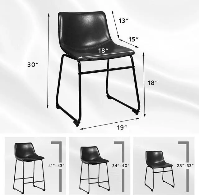 Alt view image 2 of 7 - LEMBERI Faux Leather Bar Stools Set of 2, 18 Inch Modern Kitchen & Dining Room Chairs with Backrest and Metal Legs, Comfortable Upholstered Seat