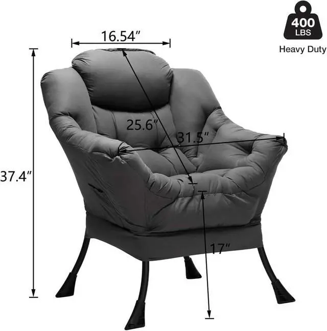 Alt view image 3 of 7 - HollyHOME Lazy Chair with Armrest and Side Pocket, Comfy Accent Lounge Chair,Leisure Sofa Armchair for Living Room, Bedroom, Dorm, or Small Spaces, Oversized Reading Sofa Chair,Dark Grey