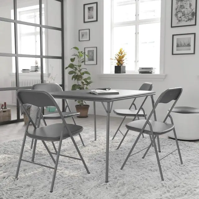 Alt view image 2 of 7 - Flash Furniture Madison 5-Piece Folding Card Table and Chair Set, Gray | Portable, Indoor/Outdoor, Event Table and Chairs