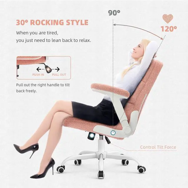 Alt view image 4 of 7 - SEATZONE Pink Office Chair Ergonomic Computer Desk Chair with Wheels,Faux Fur Comfy Office Chair for Women and Girls,Teddy Fleece Material