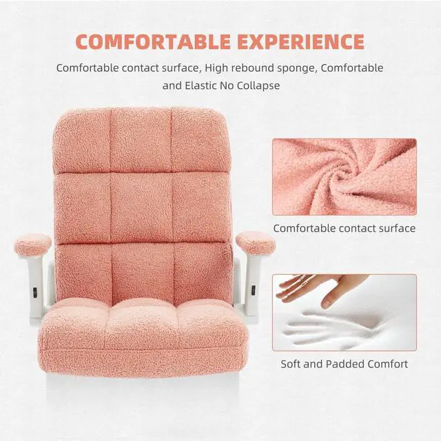 Alt view image 5 of 7 - SEATZONE Pink Office Chair Ergonomic Computer Desk Chair with Wheels,Faux Fur Comfy Office Chair for Women and Girls,Teddy Fleece Material