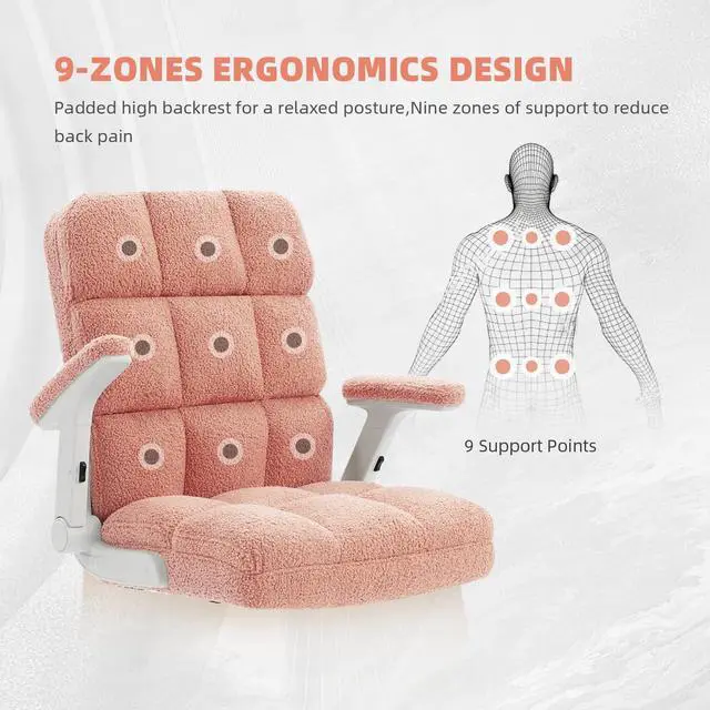Alt view image 7 of 7 - SEATZONE Pink Office Chair Ergonomic Computer Desk Chair with Wheels,Faux Fur Comfy Office Chair for Women and Girls,Teddy Fleece Material