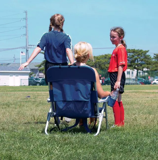 Alt view image 2 of 7 - Tommy Bahama Wide Seat Big Boy 4-Position Folding 13" High Seat Backpack Beach or Camping Chair, Navy