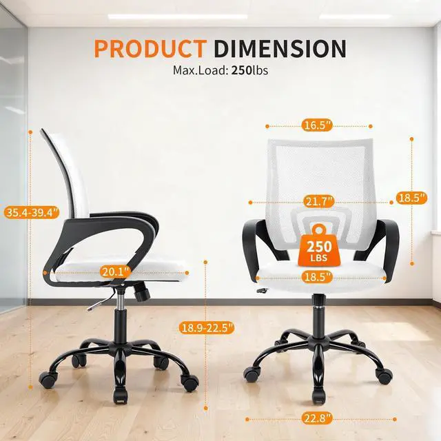 Alt view image 3 of 7 - BestOffice Office Chair Ergonomic Desk Chair Mesh Computer Chair Lumbar Support Modern Executive Adjustable Stool Rolling Swivel Chair for Back Pain,White