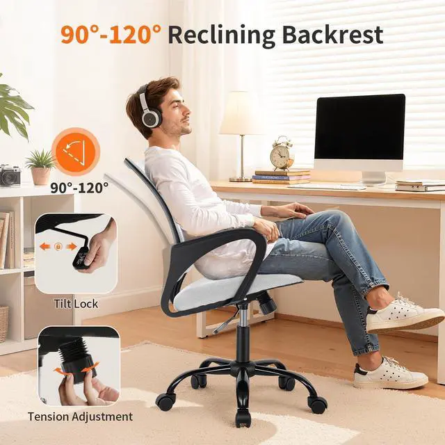 Alt view image 5 of 7 - BestOffice Office Chair Ergonomic Desk Chair Mesh Computer Chair Lumbar Support Modern Executive Adjustable Stool Rolling Swivel Chair for Back Pain,White