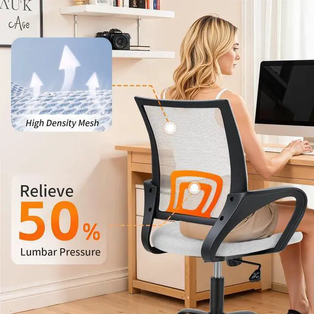 Alt view image 6 of 7 - BestOffice Office Chair Ergonomic Desk Chair Mesh Computer Chair Lumbar Support Modern Executive Adjustable Stool Rolling Swivel Chair for Back Pain,White